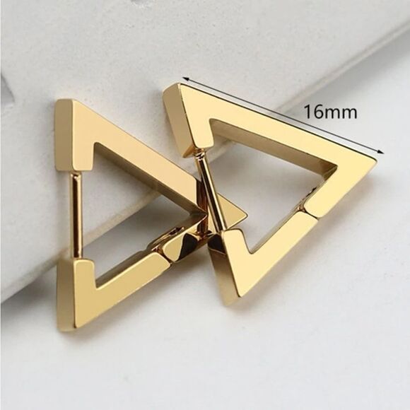 Geometric Triangle Stainless Steel Earrings, Smooth Ear Stud, Trendy Earrings - Picture 4 of 14